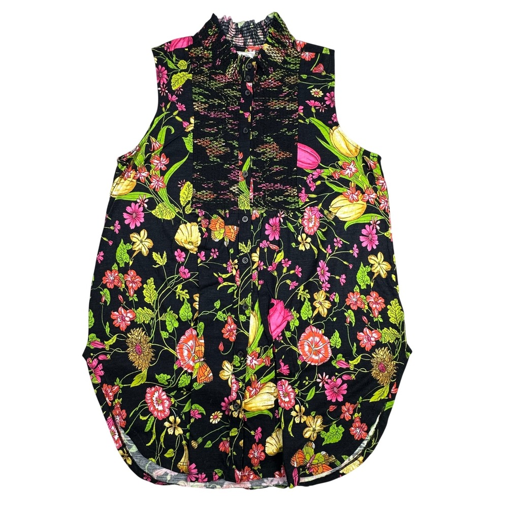 Anthropologie Akemi + Kin Floral Butterfly Smocked Sleeveless Top Small Black